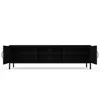 A black TV stand with open compartments and one door ajar, shown from the front against a white background. Produktbild-Vorschau