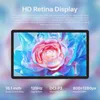 A tablet displaying a colorful floral image with marketing text and specifications below. Podgląd zdjęcia produktu