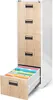 A filing cabinet with one drawer pulled out, showing hanging files. Produktbild-Vorschau