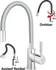 A collage of images showing a kitchen faucet with a flexible hose and its features. Produktbild-Vorschau