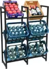 A retail display rack holding crates of bottled water and some fruit and wine bottles on the top shelf. Produktbild-Vorschau