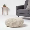HOMESCAPES Velký pletený puf, 100% bavlna, přírodní barva Náhled obrázku produktu 2