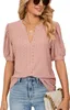ASKSA Damen T-Shirt Puffärmel Aushöhlen Bluse V-Ausschnitt Produktbild-Vorschau 1