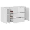 A white sideboard with three drawers and two doors, shown from a slightly elevated angle against a white background. Produktbild-Vorschau