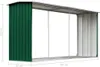 A long, open-sided storage unit for firewood, made of green and silver corrugated metal. Náhľad obrázku produktu