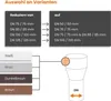 A diagram showing different reduction options for pipe sizes and color choices, with an illustration of a pipe fitting. Produktbild-Vorschau