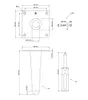 Technical drawing and dimensions of a metal furniture leg and screws. Produktbild-Vorschau