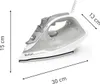 A product shot of a Tefal iron with dimensions indicated. Produktbild-Vorschau
