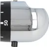 A close-up side view of a chrome temperature control knob with black markings. Produktbild-Vorschau