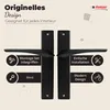 A marketing image showcasing black door handles with descriptive text and icons highlighting features. Produktbild-Vorschau