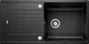 A top-down view of a black kitchen sink with a drainboard. Produktbild-Vorschau