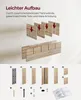 An instruction graphic showing how to assemble a furniture item, with a collection of individual parts and hardware below. Produktbild-Vorschau
