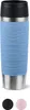 A product shot of a blue travel mug with a wave pattern, on a white background. Two color swatches (black and pink) are shown below the mug. Náhled obrázku produktu