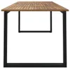 A close-up, side view of a wooden table with black U-shaped legs, set against a white background. Podgląd zdjęcia produktu