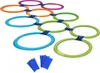 A set of colorful rings connected by blue connectors, laid out on a white background. A few small blue rectangular pieces are also visible in the foreground. Produktbild-Vorschau