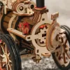 A close-up view of a wooden mechanical model of a steam engine. Produktbild-Vorschau