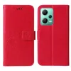 A red flip phone case with a floral pattern and a phone with a green camera module are displayed side-by-side against a white background. Produktbild-Vorschau