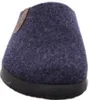 A close-up view of a blue felt slipper with a brown leather accent and a black sole. Voir les images du produit