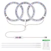 Three ring-shaped LED grow lights are connected to a control unit and a USB cable, laid out on a white background. Three white bars are placed below the lights, and a small informational card is in the bottom right corner. Náhľad obrázku produktu