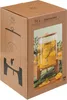 A cardboard box for a beverage dispenser, with a picture of the dispenser filled with a yellow liquid and fruit slices on the side. Produktbild-Vorschau