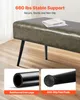 A close-up of a green upholstered bench with black metal legs, with text overlays highlighting its features. Anteprima dell’immagine prodotto