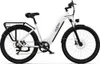 A white electric bicycle with black tires and accents, shown against a white background. Produktbild-Vorschau