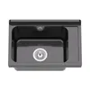 A top-down view of a black sink basin with a drain. Produktbild-Vorschau