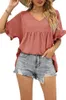ASKSA Damen T-Shirt V-Ausschnitt Rüschen Kurzarm Shirt Produktbild-Vorschau 3