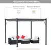 A pergola with outdoor furniture underneath, highlighting material features. Voir les images du produit