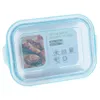 A clear, well-lit product shot of a rectangular glass food container with a light blue lid, presented on a white background. Náhled obrázku produktu