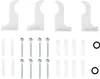A set of white radiator brackets and mounting hardware, including screws and wall plugs, arranged on a white background. Produktbild-Vorschau