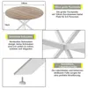 Collage of images showing different features of a round wooden dining table with a white base. Náhľad obrázku produktu