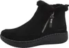 A studio shot of a single black boot. Voir les images du produit