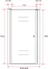 A technical drawing of a shower door with dimensions indicated. Produktbild-Vorschau