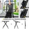 A collage of images showing a folding glass-top table, its features, and how it folds. Produktbild-Vorschau