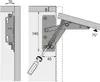 Diagram showing the installation and adjustment of a cabinet hinge support. Produktbild-Vorschau