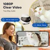 A collage of images showing a woman interacting with a pet camera, a close-up of the pet camera, and a cat. Náhled obrázku produktu