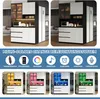 Collage of kitchen cabinets with different LED lighting colors and feature icons. Podgląd zdjęcia produktu