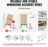 An infographic demonstrating the anti-tip device for a cabinet, with additional images showing adjustable feet and a metal base. Anteprima dell’immagine prodotto