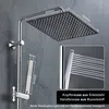 A close-up view of a modern shower system, highlighting its dimensions and materials. Náhled obrázku produktu