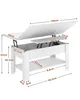 A white lift-top coffee table with dimensions indicated by measurement lines and text. Voir les images du produit