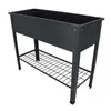A black metal raised garden bed with a shelf underneath, shown from a three-quarter angle against a white background. Produktbild-Vorschau