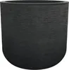 A dark gray, textured round planter is shown against a white background. Voir les images du produit