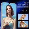 Marketing image for a smartphone's front camera features, showing sample photos and feature icons. Produktbild-Vorschau