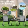 A collage showing different outdoor settings where the chairs can be used, with a main image of two chairs and a table on a lawn. Náhled obrázku produktu