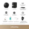 A collage of product components and accessories for a robot vacuum cleaner, with accompanying text labels. Produktbild-Vorschau