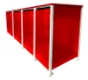 A row of four red garbage bins with gray frames against a white background. Produktbild-Vorschau