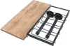 A wooden shelf and a black metal wine rack with two pipe-like supports are shown against a white background. Voir les images du produit