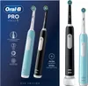 A product shot of two Oral-B electric toothbrushes, one blue and one black, with marketing text and feature callouts. Anteprima dell’immagine prodotto