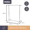 A product image of a metal clothing rack with dimensions and weight capacity indicated. Produktbild-Vorschau
